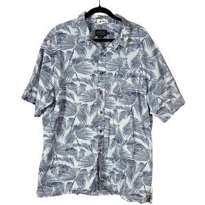 Surf Pendleton Mens XXL Blue White Palm Leaf Print Cotton Short Sleeve Shirt